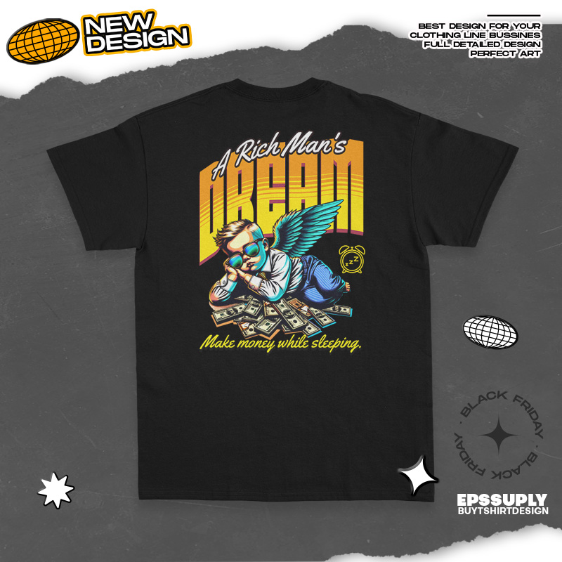 Make Money While Sleeping urban streetwear t-shirt design png ready to print and silkscreen printing