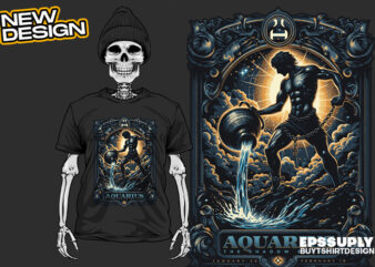 Zodiak Aquarius urban streetwear t-shirt design png ready to print and silkscreen printing
