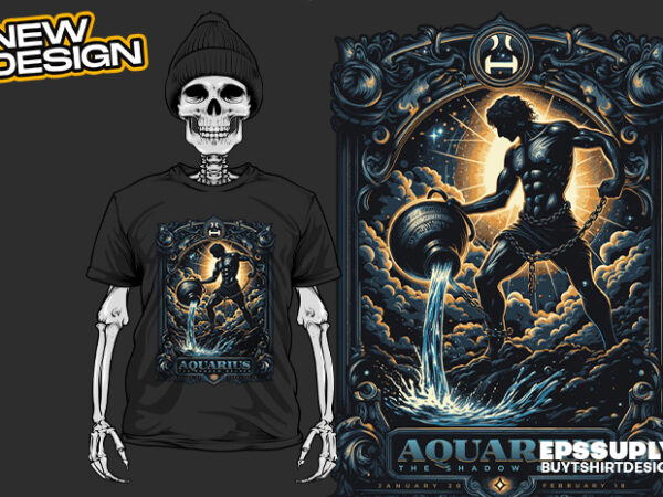 Zodiak aquarius urban streetwear t-shirt design png ready to print and silkscreen printing