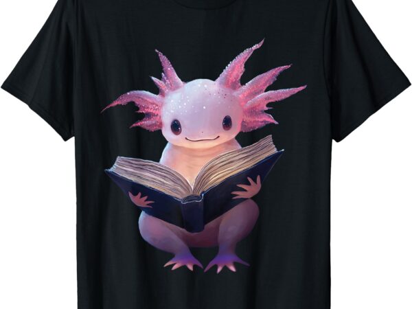 Axolotl bookworm reading book funny kawaii graphic t-shirt