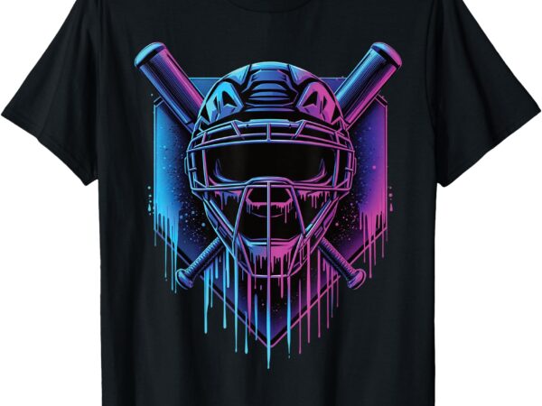 Baseball catcher mask paint dripping baseball fan young boys t-shirt