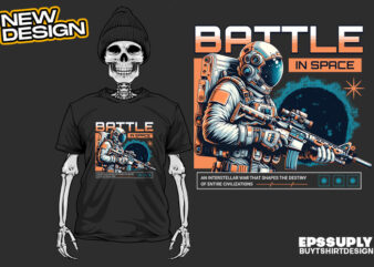Astronaut Batle in the space urban streetwear t-shirt design png ready to print and silkscreen printing