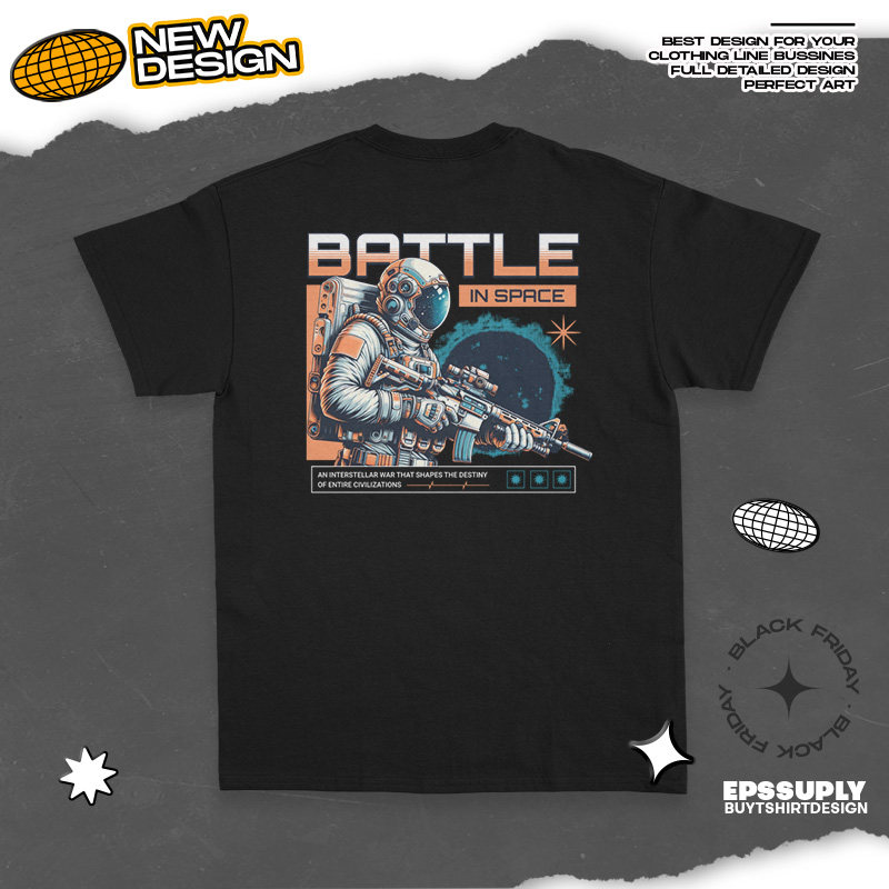 Astronaut Batle in the space urban streetwear t-shirt design png ready to print and silkscreen printing