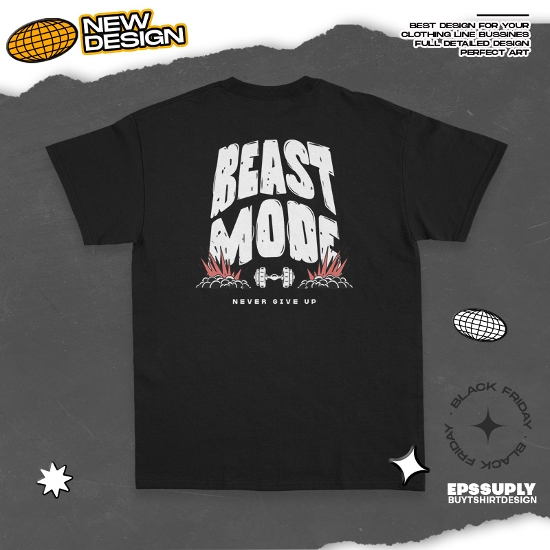 GYM BEAST MODE urban streetwear t-shirt design png ready to print and silkscreen printing