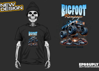 BIGFOOT RAMPAGE MONSTER TRUCK urban streetwear t-shirt design png ready to print and silkscreen printing