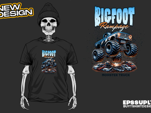 Bigfoot rampage monster truck urban streetwear t-shirt design png ready to print and silkscreen printing Bigfoot rampage monster truck urban streetwear t-shirt design png ready to print and silkscreen printing