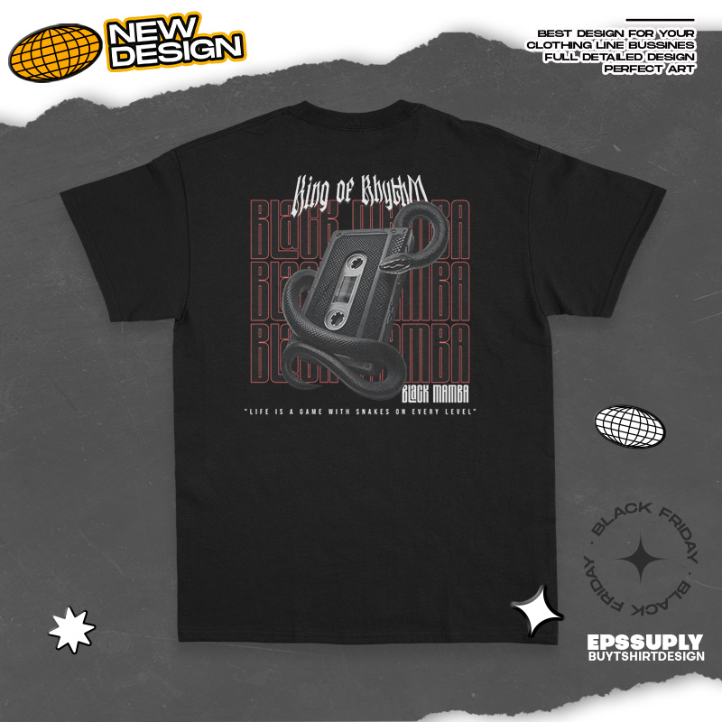 Black king cobra urban streetwear t-shirt design png ready to print and silkscreen printing