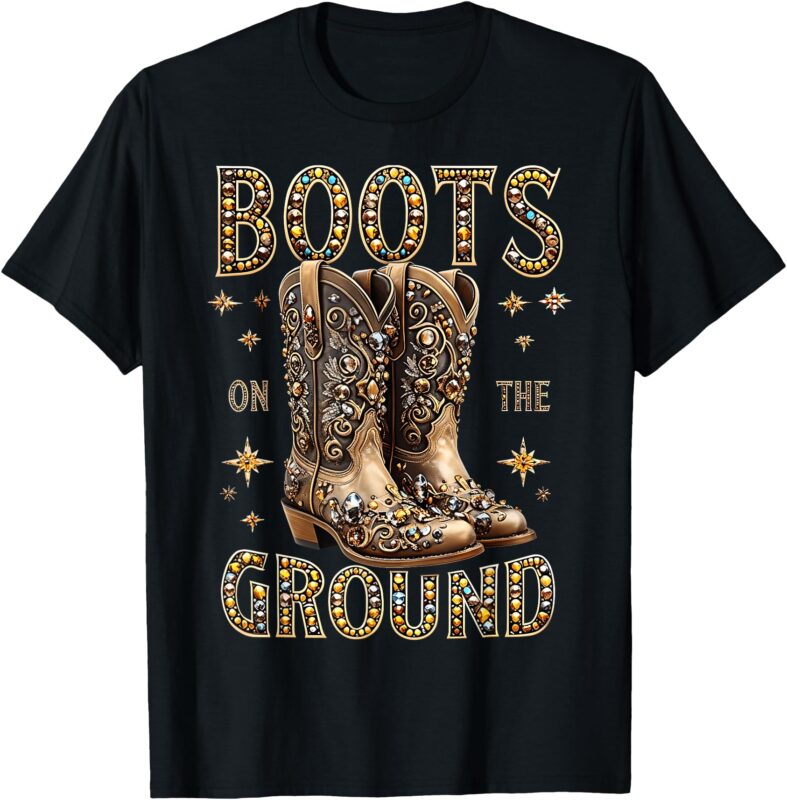 Boots On The Ground Black Cowgirl Western Where Them Fans At T-Shirt