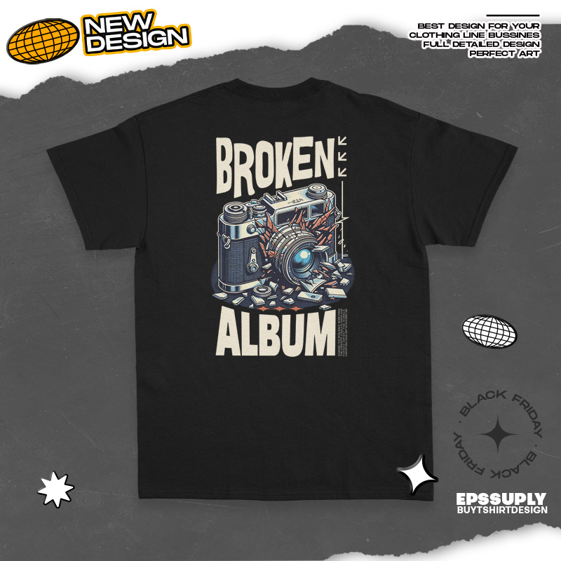 broken album urban streetwear t-shirt design png ready to print and silkscreen printing