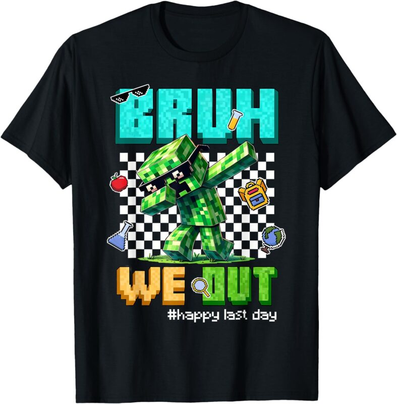 Bruh We Out Teacher Kids Last Day Of School Video Game Pixel T-Shirt