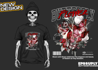 butterfly urban streetwear t-shirt design png ready to print and silkscreen printing