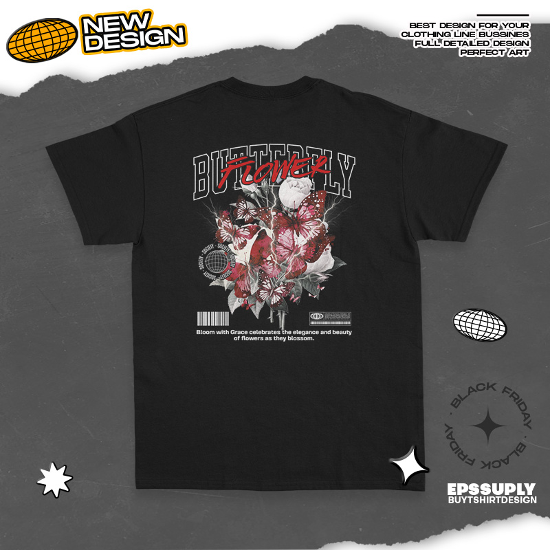 butterfly urban streetwear t-shirt design png ready to print and silkscreen printing