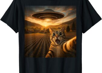 Cat selfie with alien ufo funny cat gifts for men women kid t-shirt