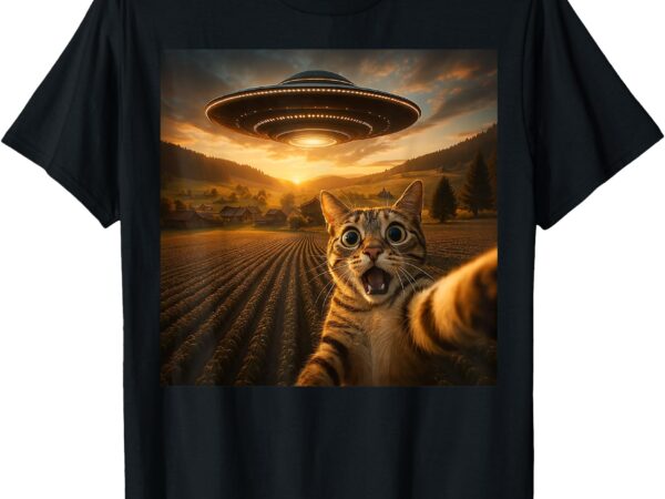 Cat selfie with alien ufo funny cat gifts for men women kid t-shirt