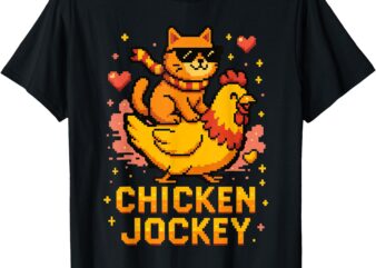 Chicken Jockey Cute Cat Riding Pixel Art Gamer Meme T-Shirt