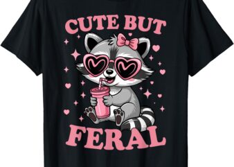 Cute But Feral Funny Pink Racoon With Glasses Toddler Girls T-Shirt