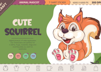 Cute Cartoon Squirrel. T-Shirt, PNG, SVG.