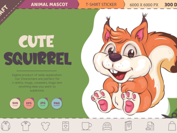 Cute cartoon squirrel. t-shirt, png, svg. Cute cartoon squirrel. t-shirt, png, svg.