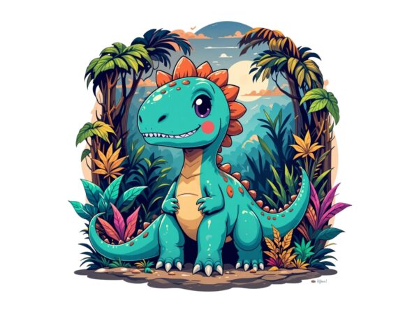 Cute dinosaur retro illustration t-shirt design – download instantly Cute dinosaur retro illustration t-shirt design – download instantly