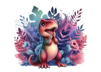 Watercolour Cute Dinosaur Retro Illustration T-shirt design