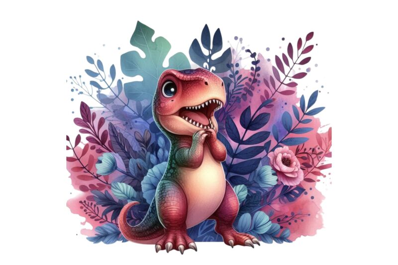 Watercolour Cute Dinosaur Retro Illustration T-shirt design