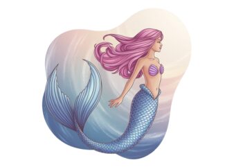 Colourful Vintage Mermaid t-shirt design download instantly Retro Vintage T-shirt