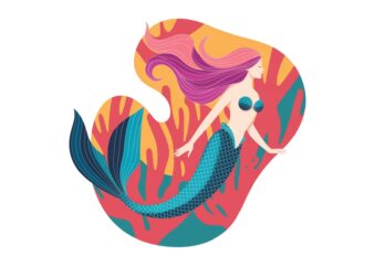 Watercolour Cute Mermaid Retro Illustration T-shirt design – download instantly