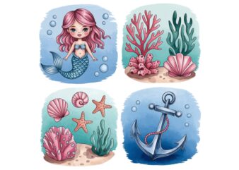 Colourful Vintage Mermaid t-shirt design download instantly Retro Vintage T-shirt