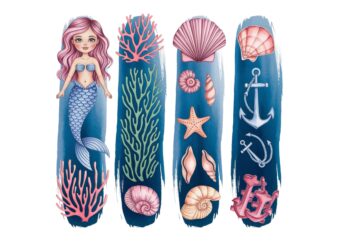 Watercolour Cute Mermaid Retro Illustration T-shirt design – download instantly