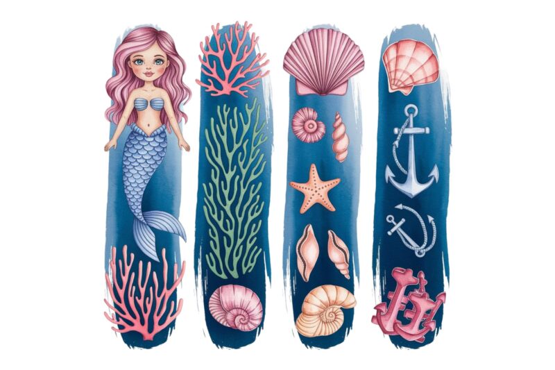 Watercolour Cute Mermaid Retro Illustration T-shirt design – download instantly