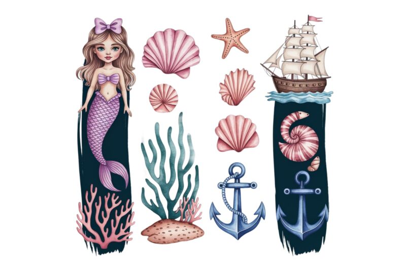 Colourful Vintage Mermaid t-shirt design download instantly Retro Vintage T-shirt