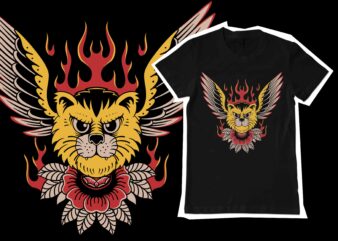 flying cats illustration for tshirt design