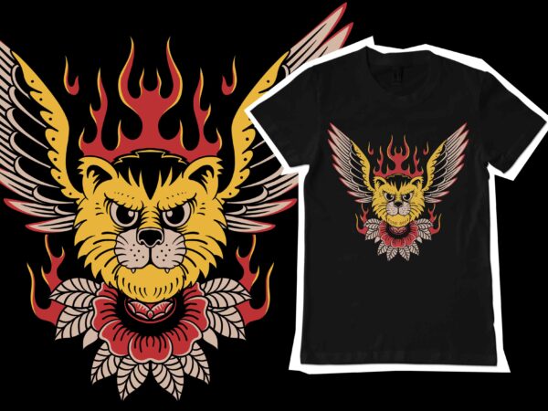Flying cats illustration for tshirt design