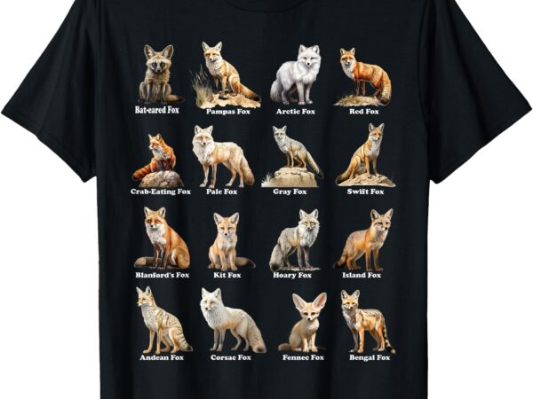 Foxes of the world funny fox animals educational t-shirt