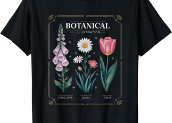 Foxglove Daisy Tulip Field Vibe Vintage Flower Arrangement T-Shirt