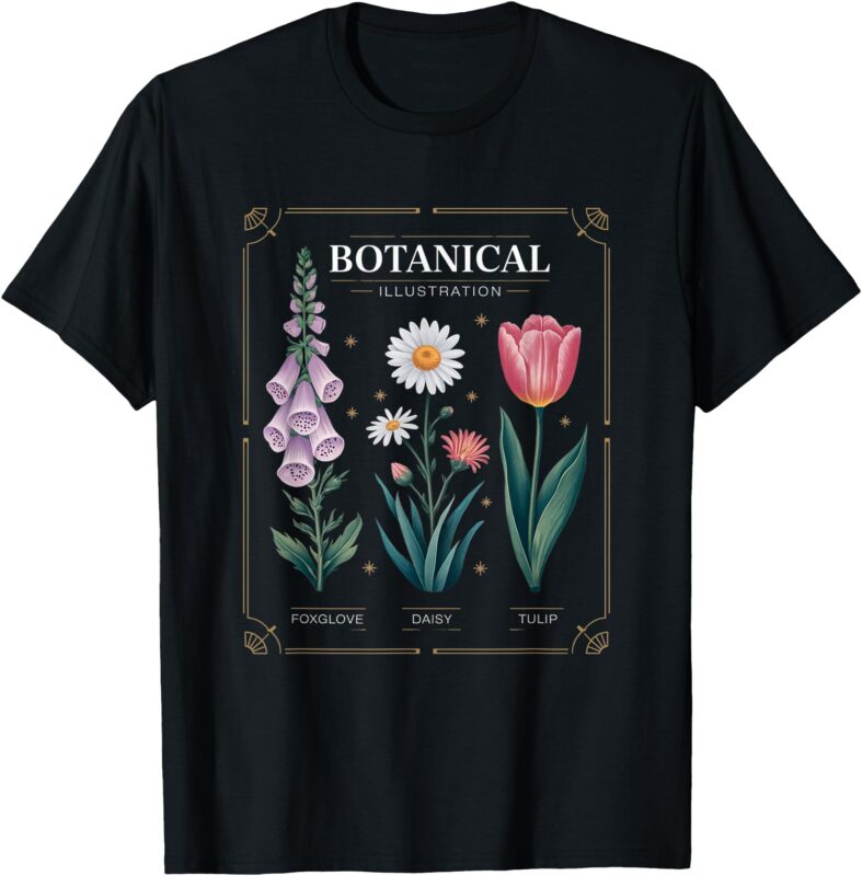 Foxglove Daisy Tulip Field Vibe Vintage Flower Arrangement T-Shirt