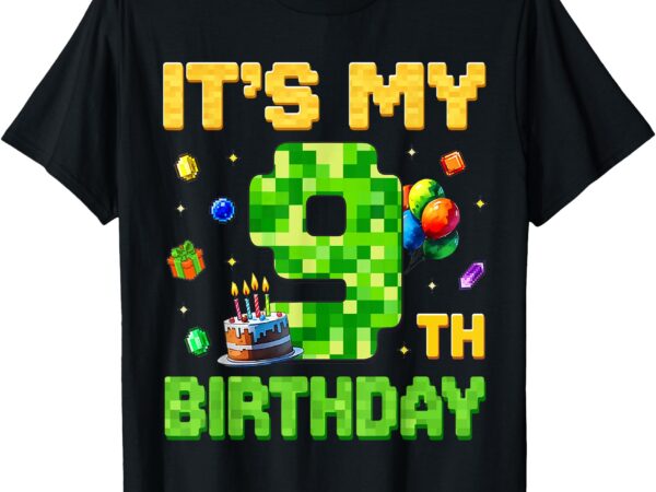 Funny birthday boy kid it’s my 9th birthday video game pixel t-shirt