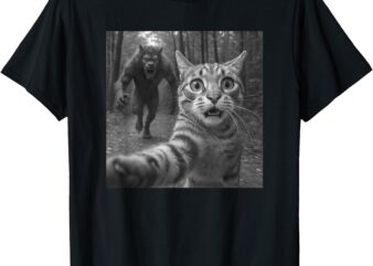 Funny Cat Selfie Werewolf Chase Scary Monster Gift T-Shirt