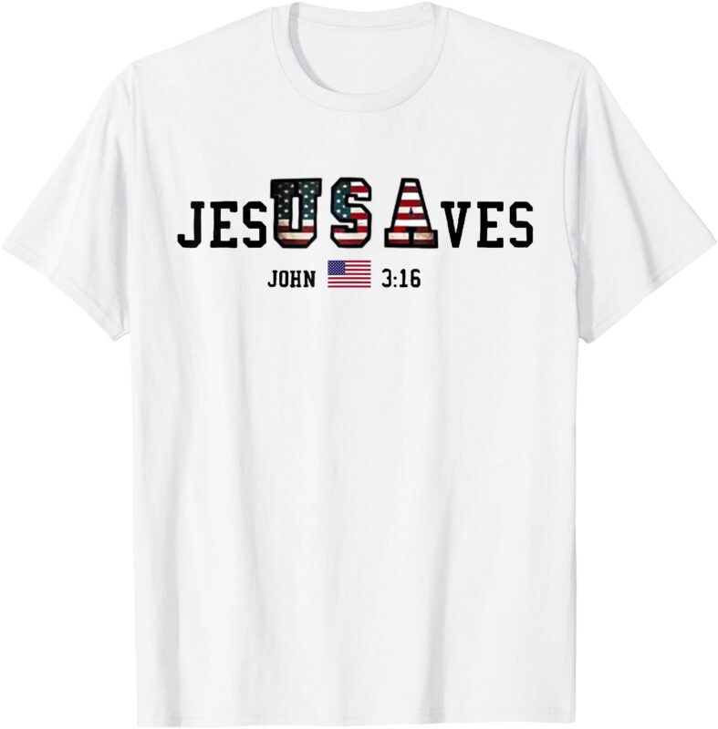 Jesus Saves JesUSAves USA American Flag Patriotic Christian T-Shirt