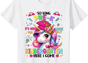 Kids So Long Prek Pre-K Graduation Graduate Unicorn Kids Girls T-Shirt