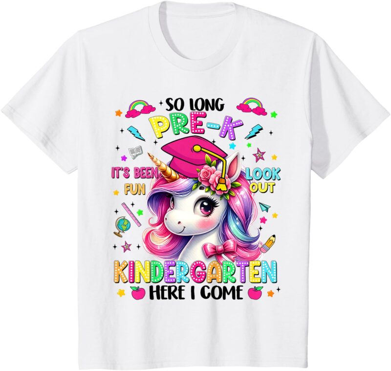 Kids So Long Prek Pre-K Graduation Graduate Unicorn Kids Girls T-Shirt