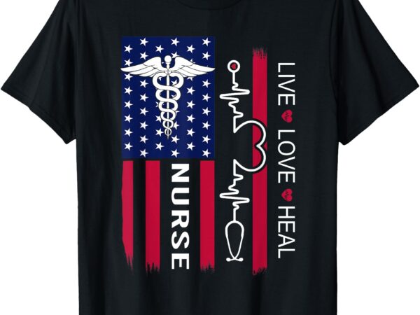 Nurse stethoscope heartbeat american flag nurse gifts weeks t-shirt