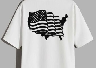 Black and White USA Flag Map – Patriotic T-Shirt Design design