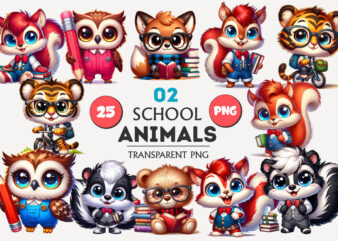School animal cartoon 02. tshirt sticker.