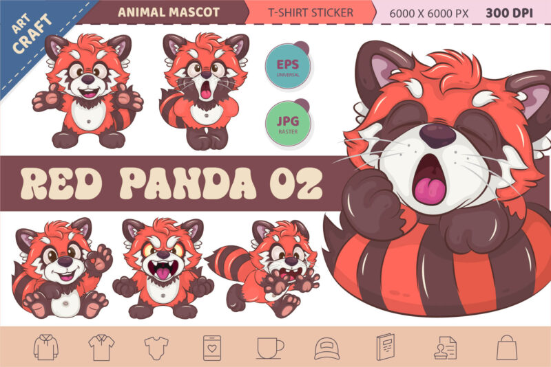 Set of Red Pandas 02. Animal Art.