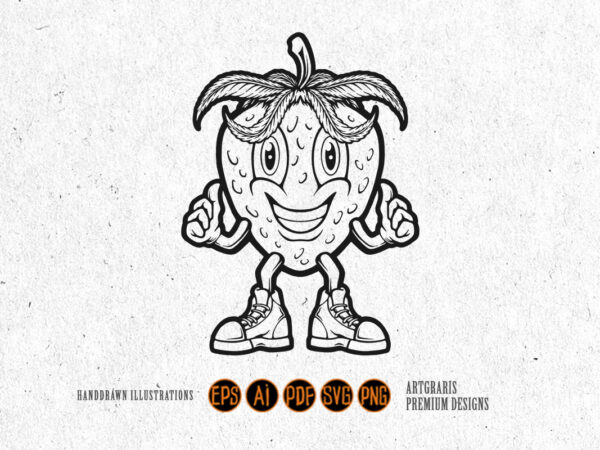 Cheerful strawberry with thumbs up outline monochrome t shirt vector file Cheerful strawberry with thumbs up outline monochrome t shirt vector file