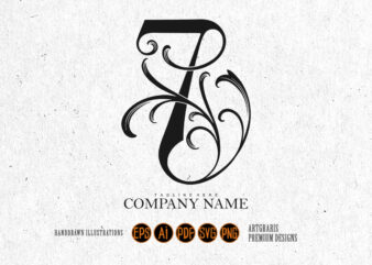 Vintage Floral 7 Initial Outline Monochrome Design