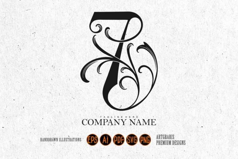 Vintage Floral 7 Initial Outline Monochrome Design