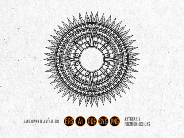 Mandala line outline with decorative grass t shirt designs for sale