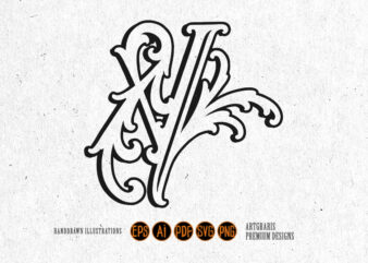 Ornamental V Initial Outline with Vintage Flourishes
